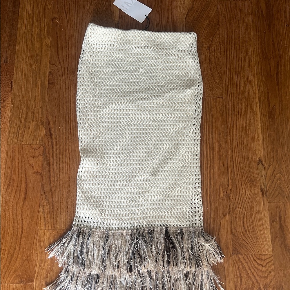 Zara Cream Crochet Skirt with Fringe